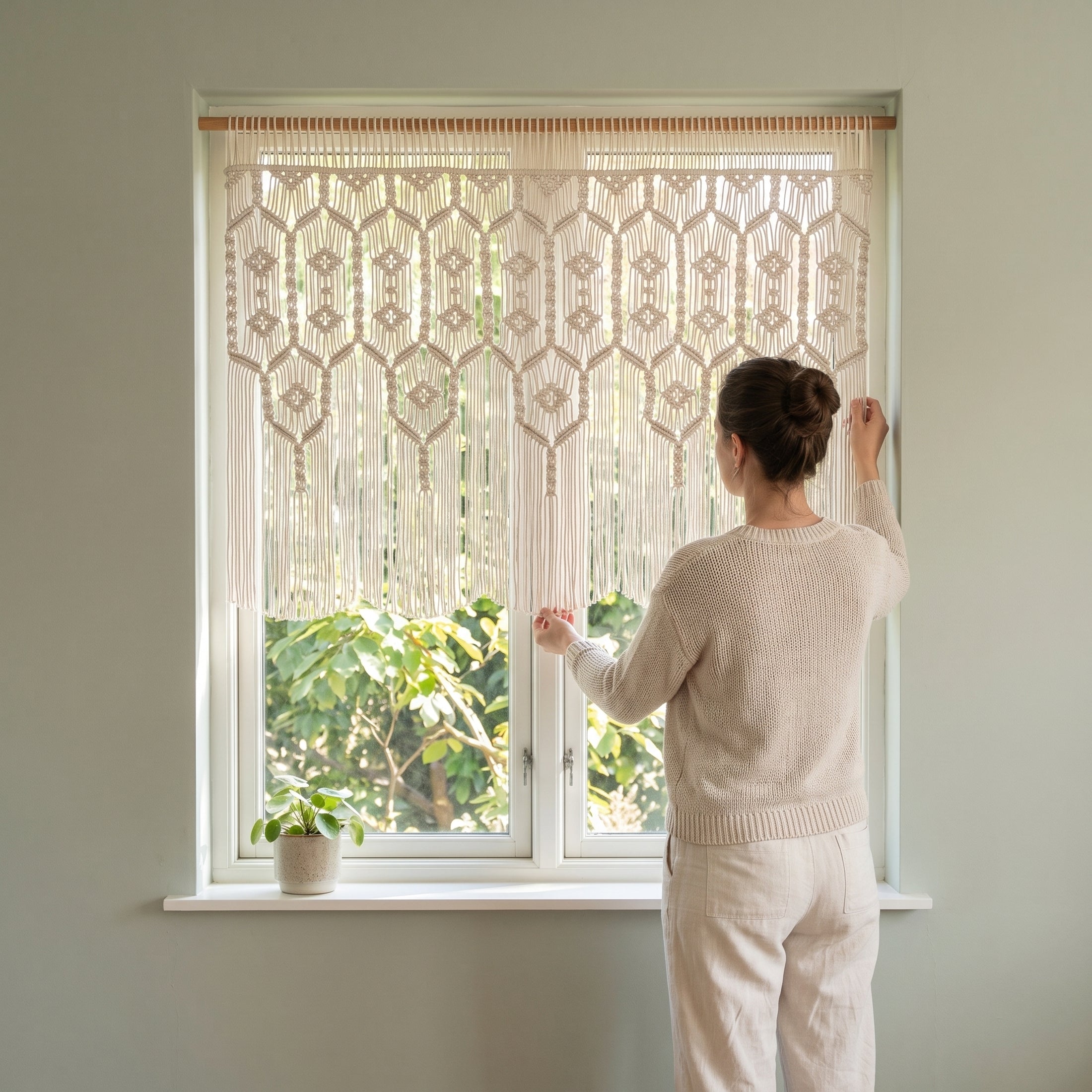 Macrame Curtain for Boho Room Decor and Window Hanging C31