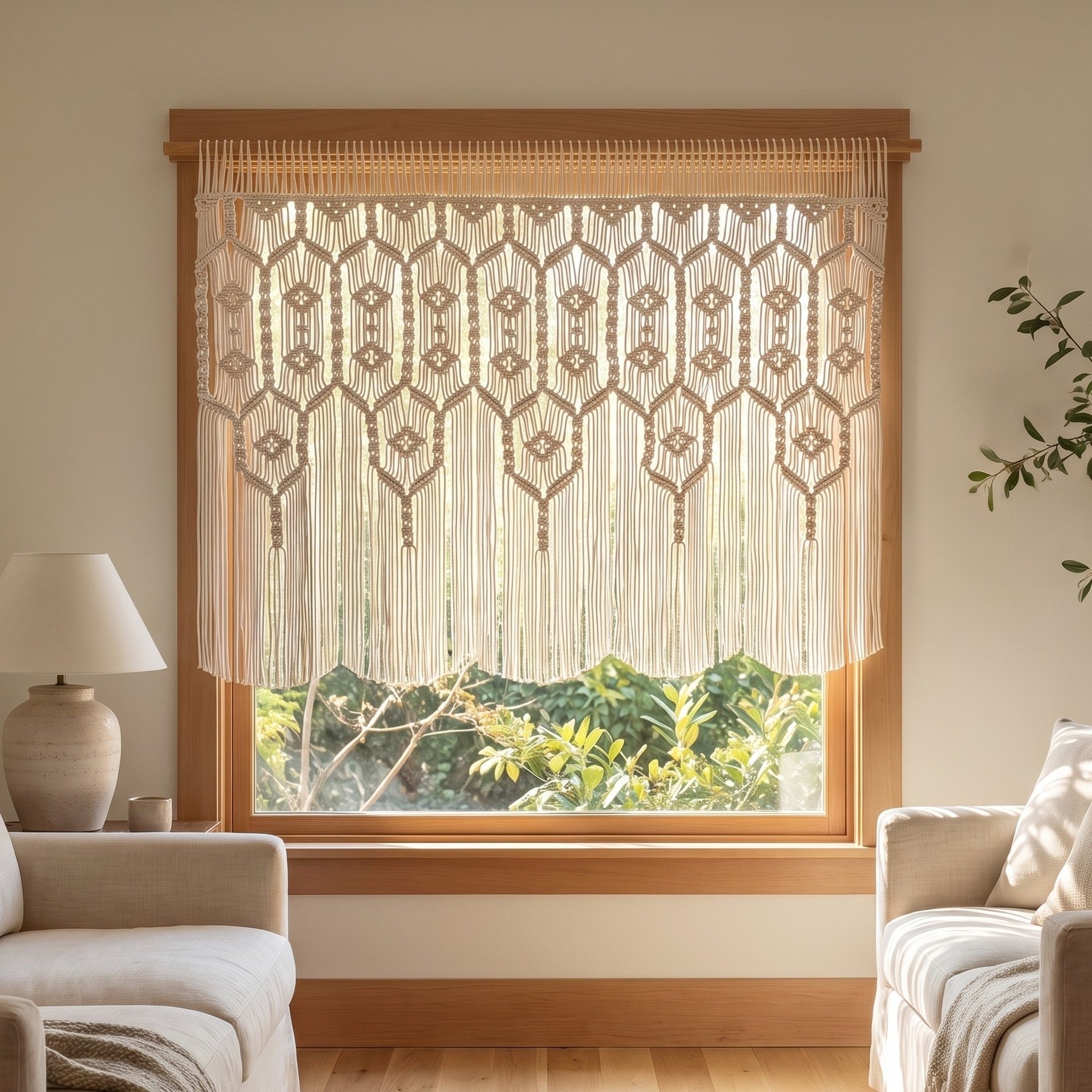 Macrame Curtain for Boho Room Decor and Window Hanging C31