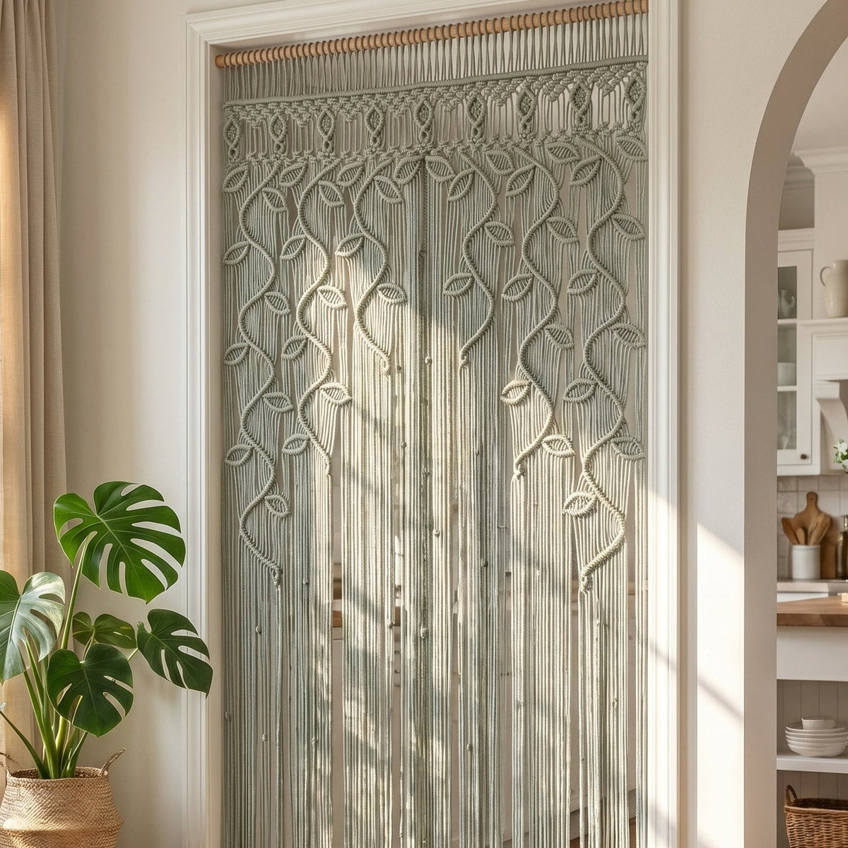 Macrame Curtain for Boho Curtain and Room Divider Decor C01