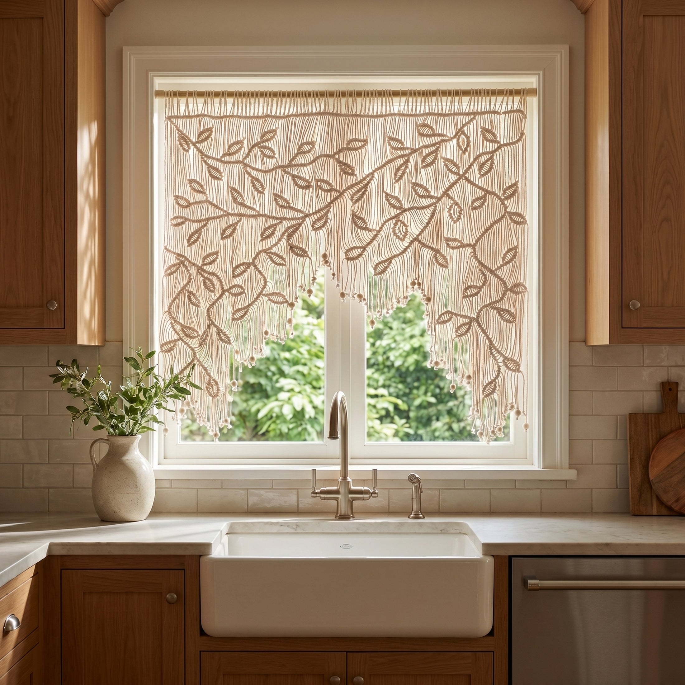 Macrame Curtain for Boho Room Divider and Privacy Screen C02