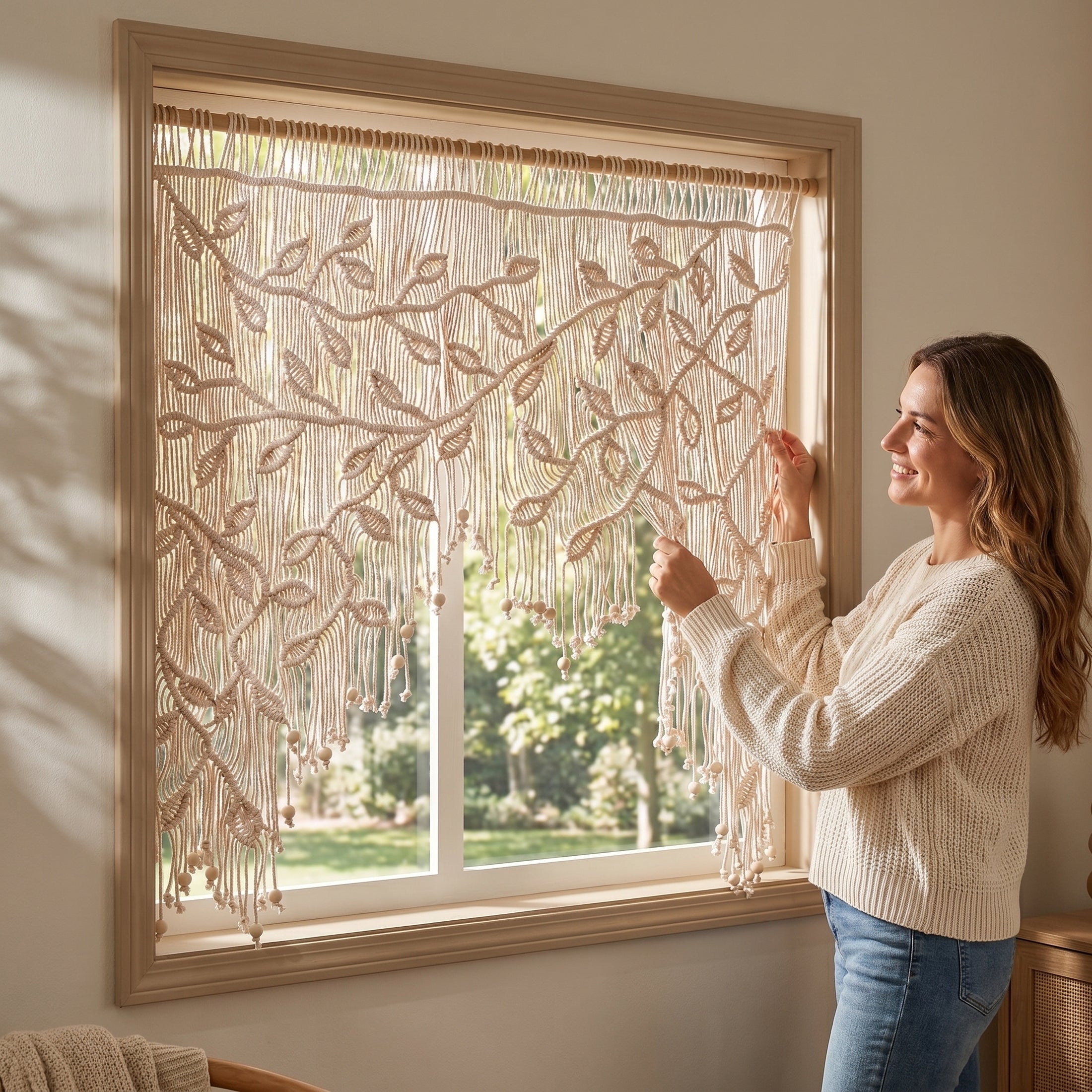 Macrame Curtain for Boho Room Divider and Privacy Screen C02