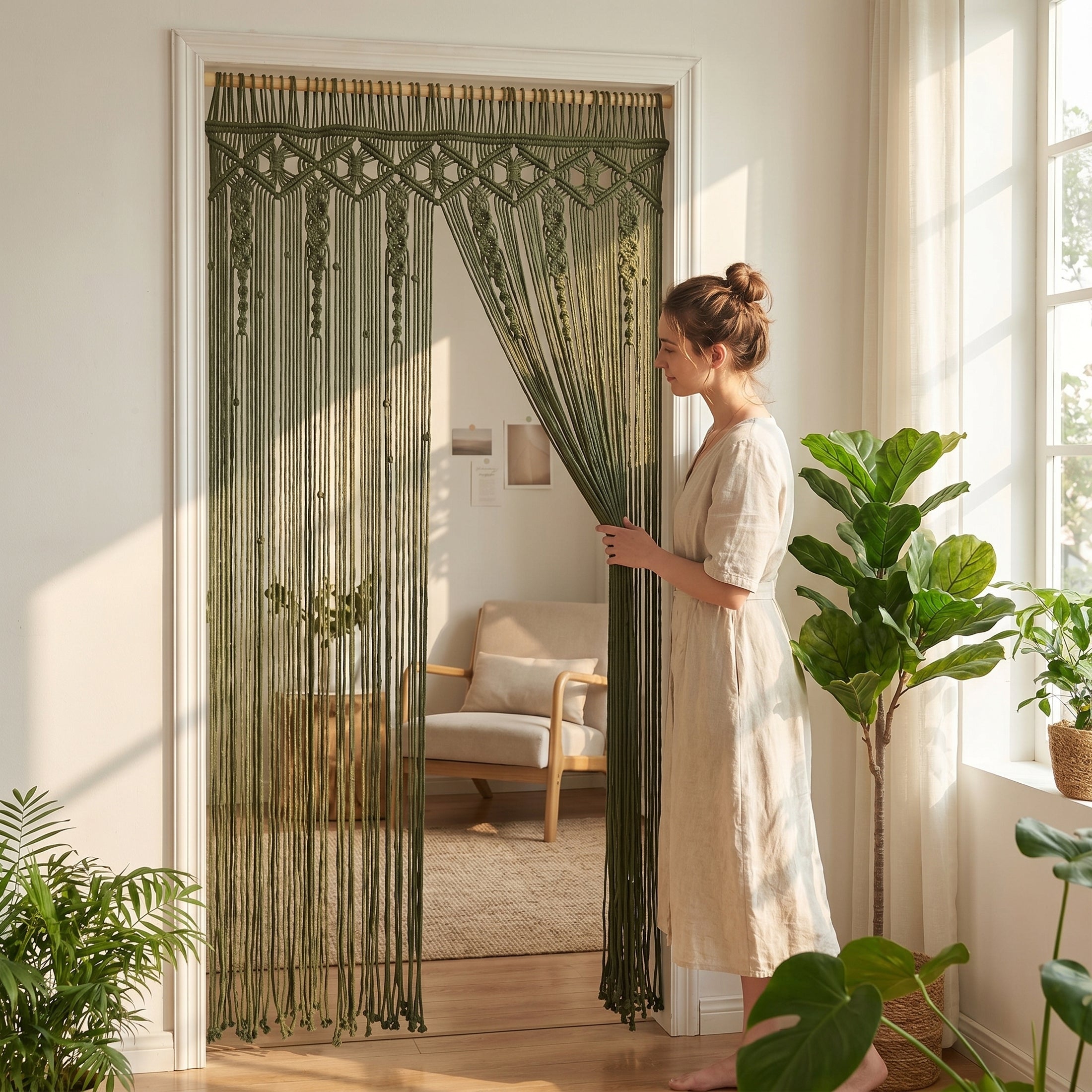 Macrame Curtain Bohemian Home Decor with Woven Curtain Panel C06