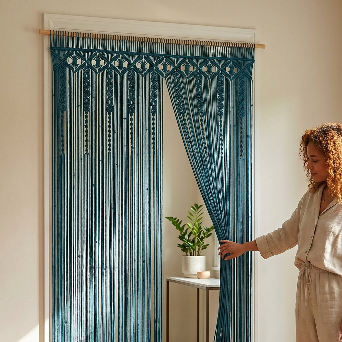 Macrame Curtain Boho Curtain for Decorative Room Divider C06