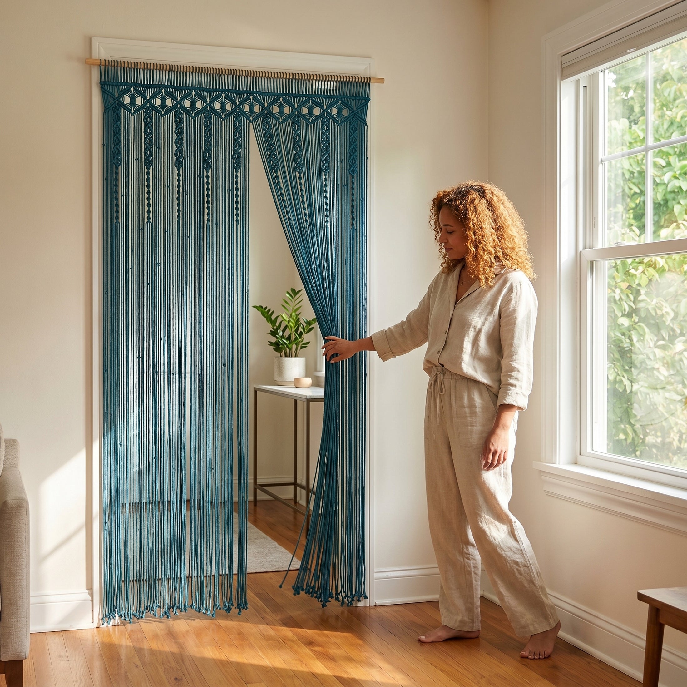 Macrame Curtain Boho Curtain for Decorative Room Divider C06
