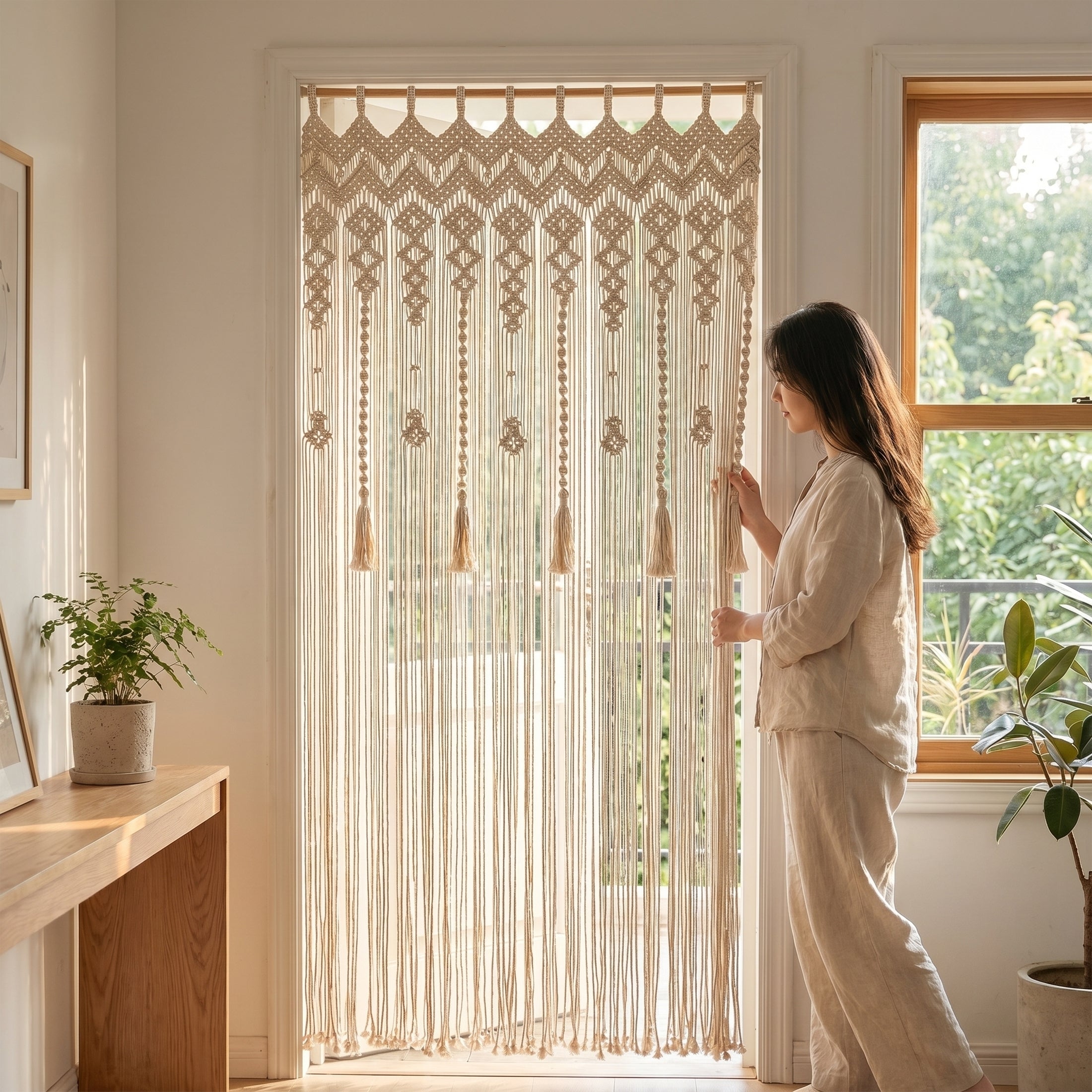 Macrame Curtain Decorative Wall Curtain for Rustic Decor C16