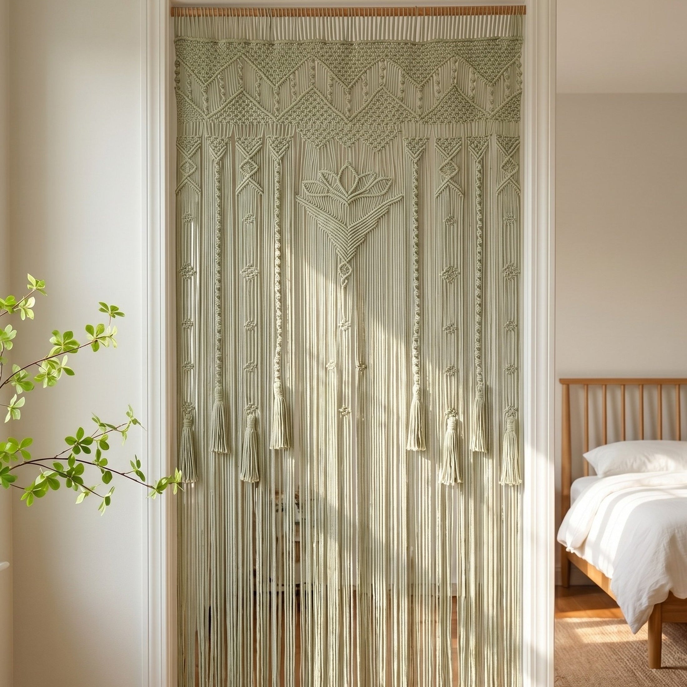 Macrame Curtain for Boho Wall Decor and Woven Room Divider C17