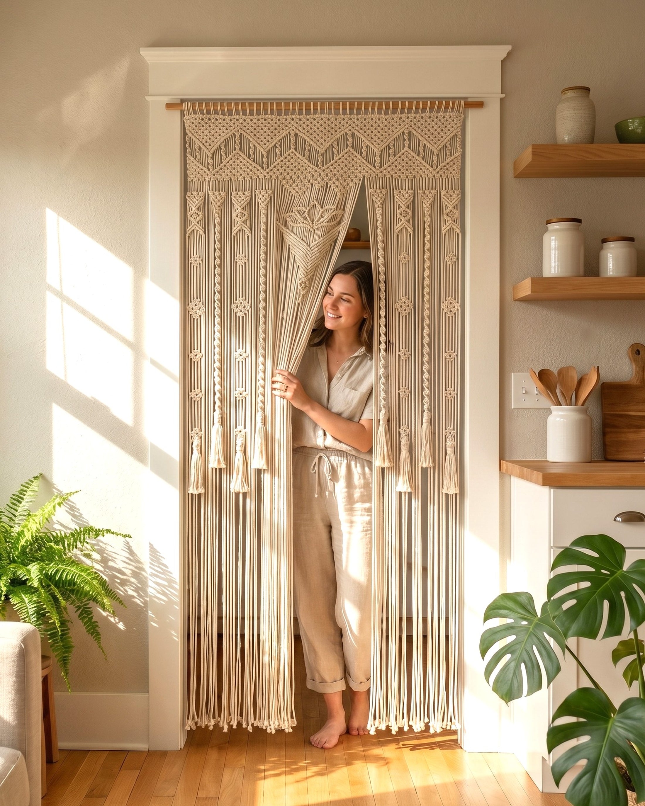 Macrame Curtain for Boho Wall Decor and Woven Room Divider C17