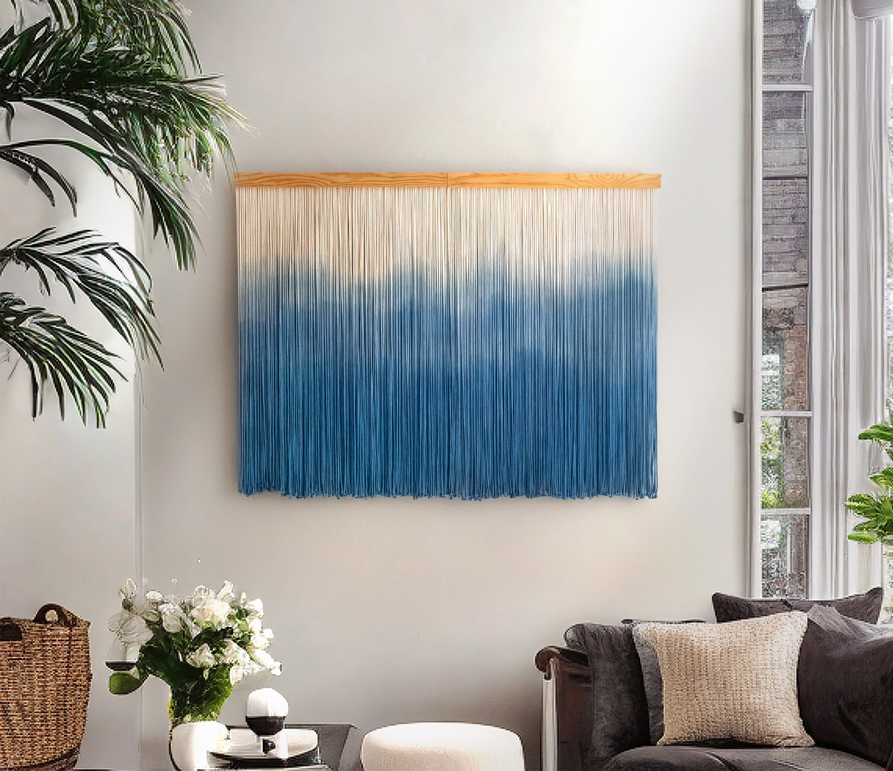 Blue Waves macrame wall hanging for rustic wall decor and unique macrame wall art U22