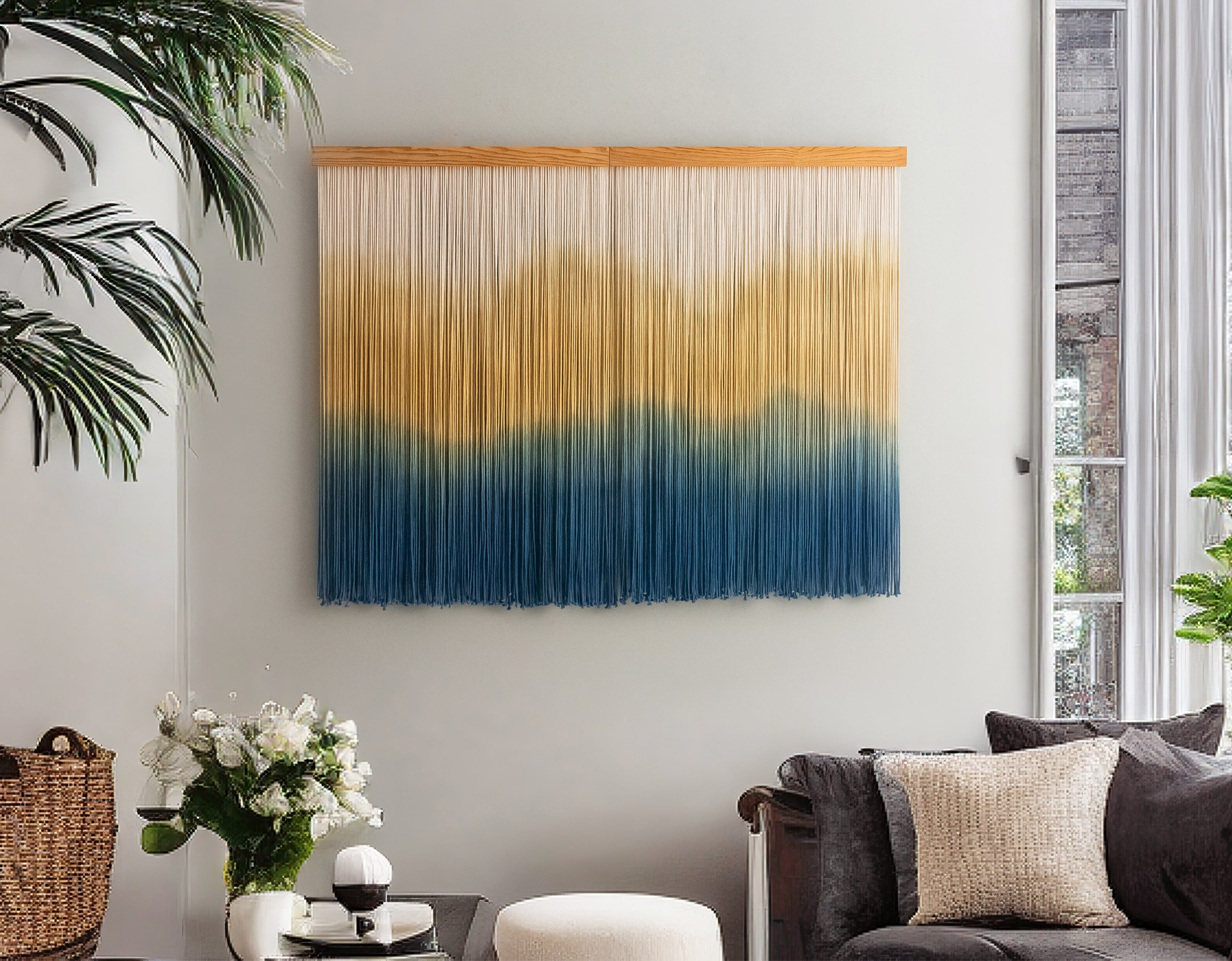 Ocean Sunet Macrame Wall Hanging – Wall Hanging Decor and Fiber Wall Art U25