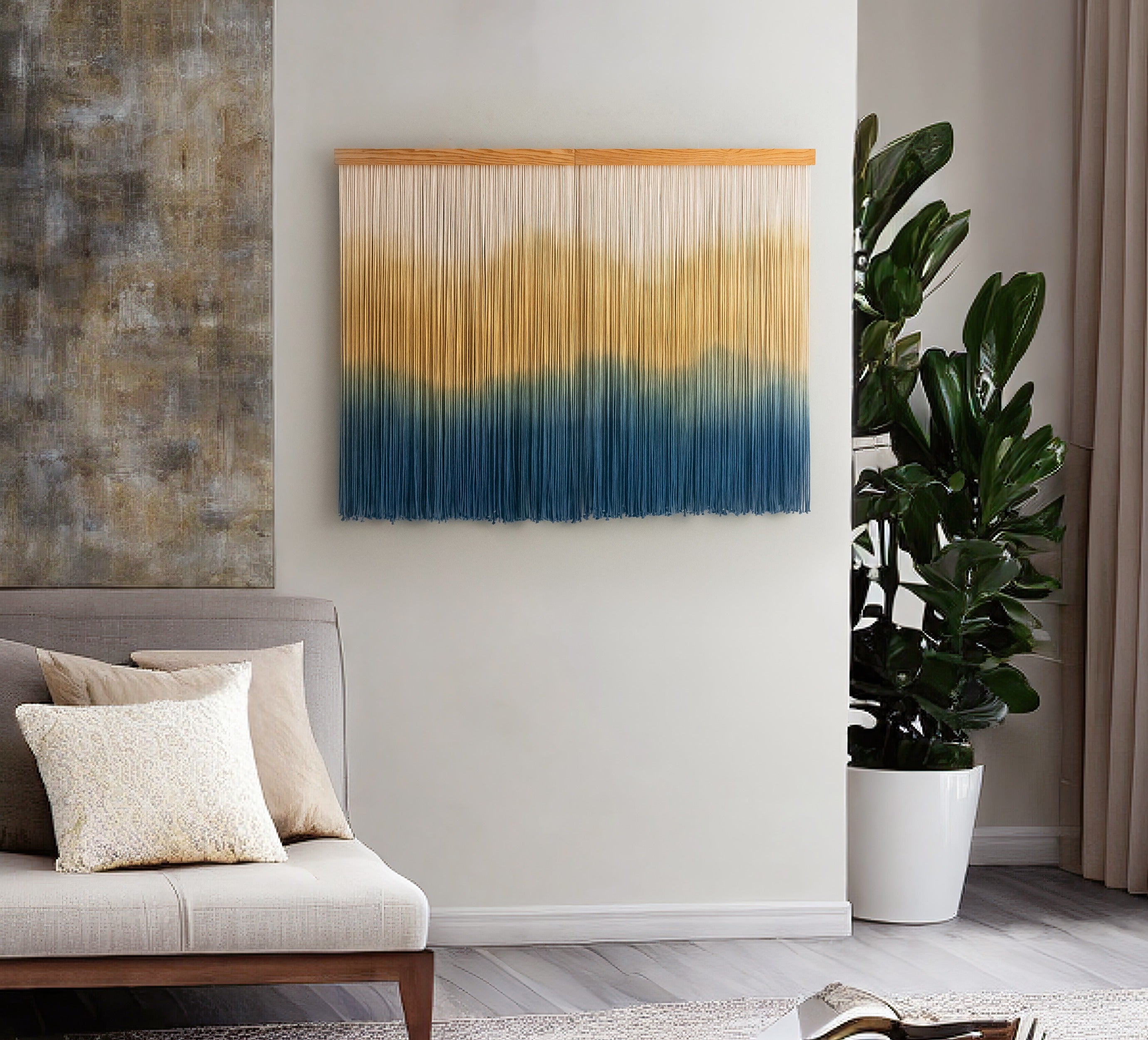 Ocean Sunet Macrame Wall Hanging – Wall Hanging Decor and Fiber Wall Art U25