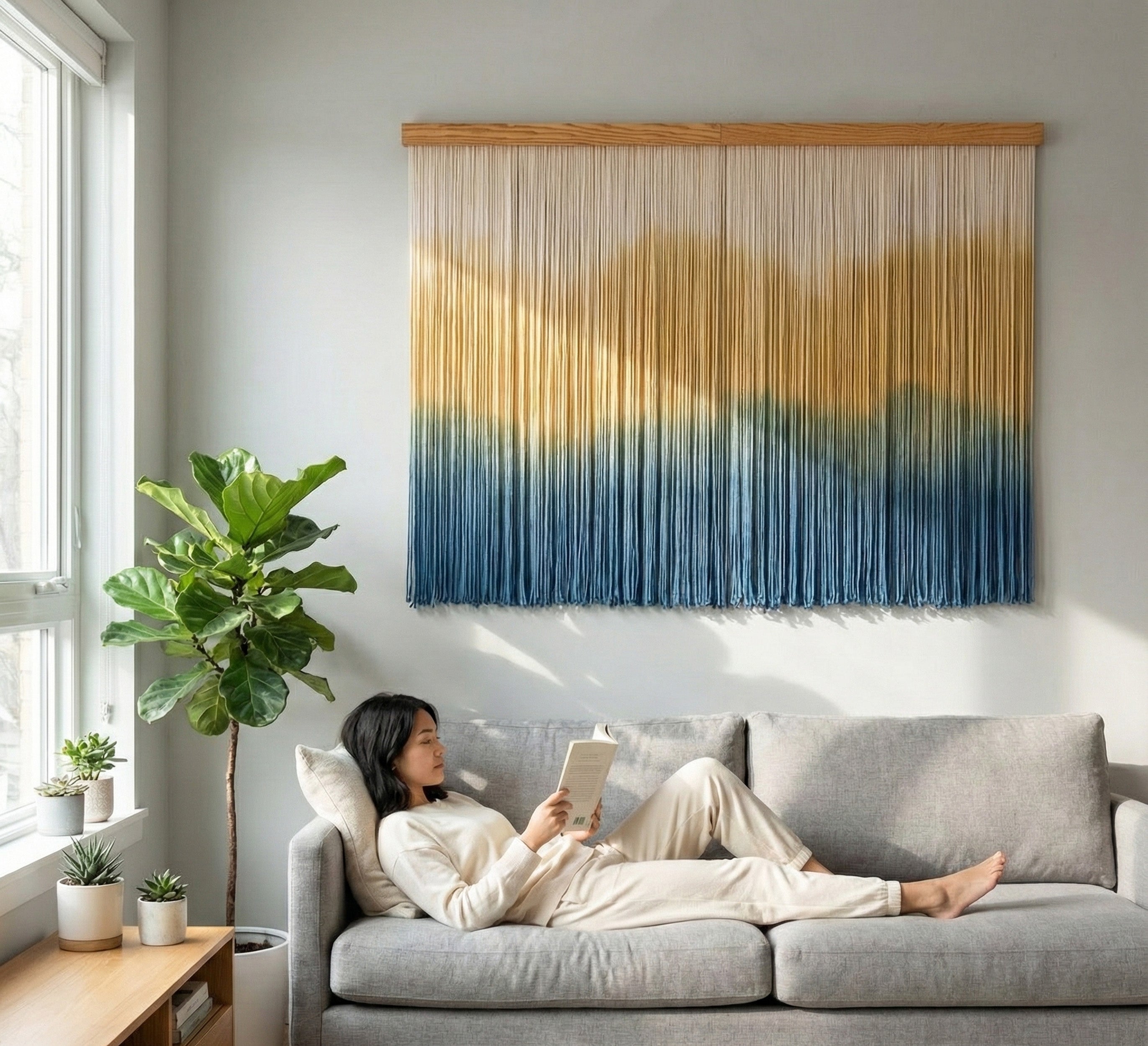 Ocean Sunet Macrame Wall Hanging – Wall Hanging Decor and Fiber Wall Art U25