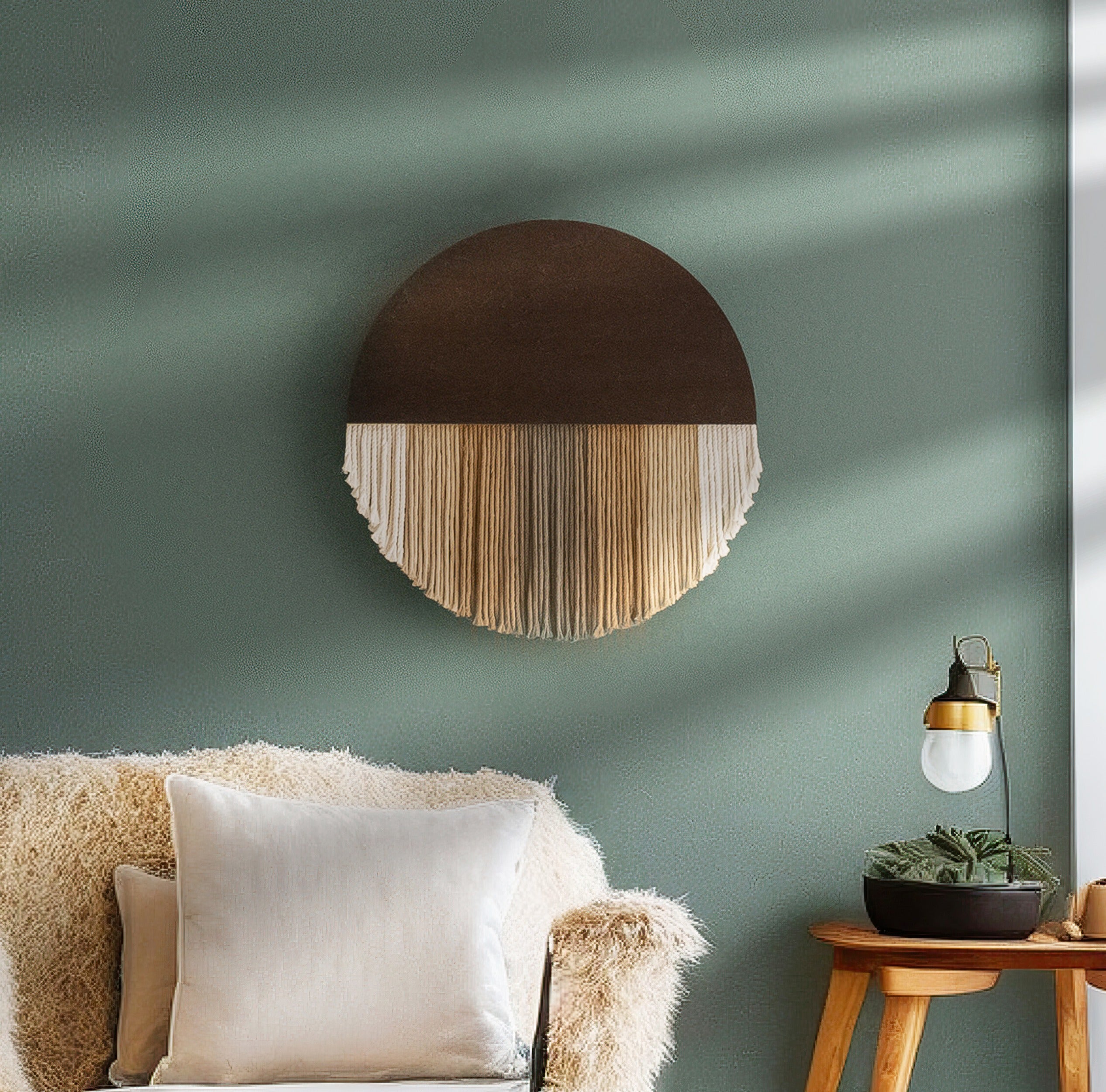 Lunar Memory Wall Hanging – Round Macrame Moon Art for Home V07