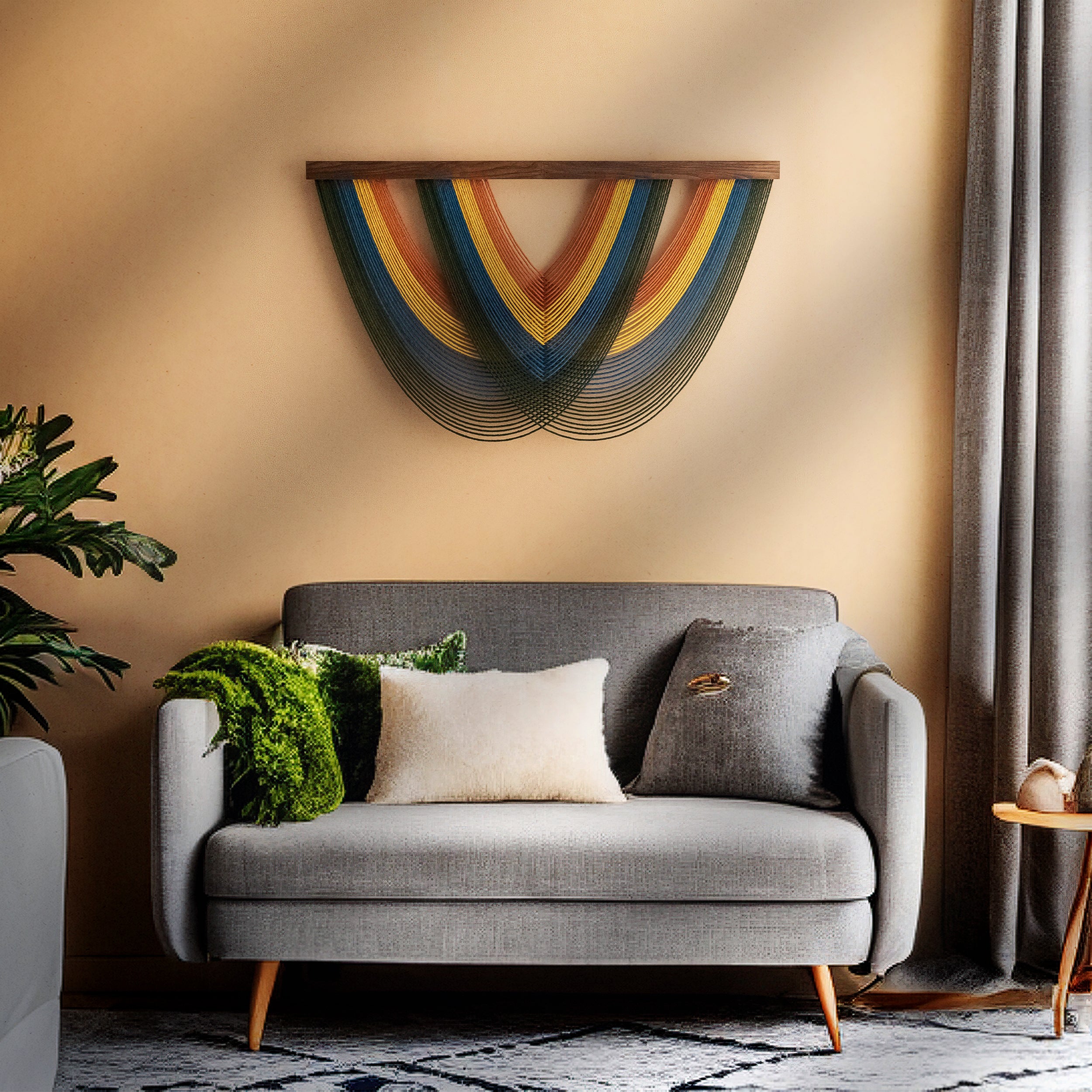 Green Arc Fiber Wall Art Macrame for Boho and Minimalist Wall Spaces V16