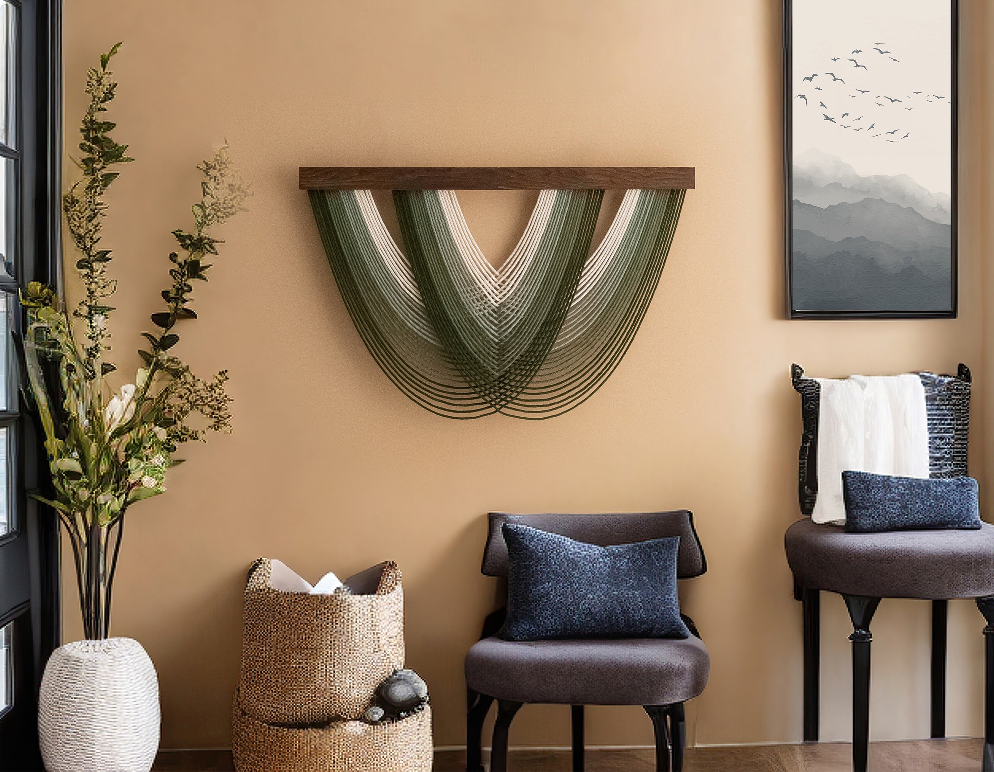 Green Arc Fiber Wall Art Macrame for Boho and Minimalist Wall Spaces V16