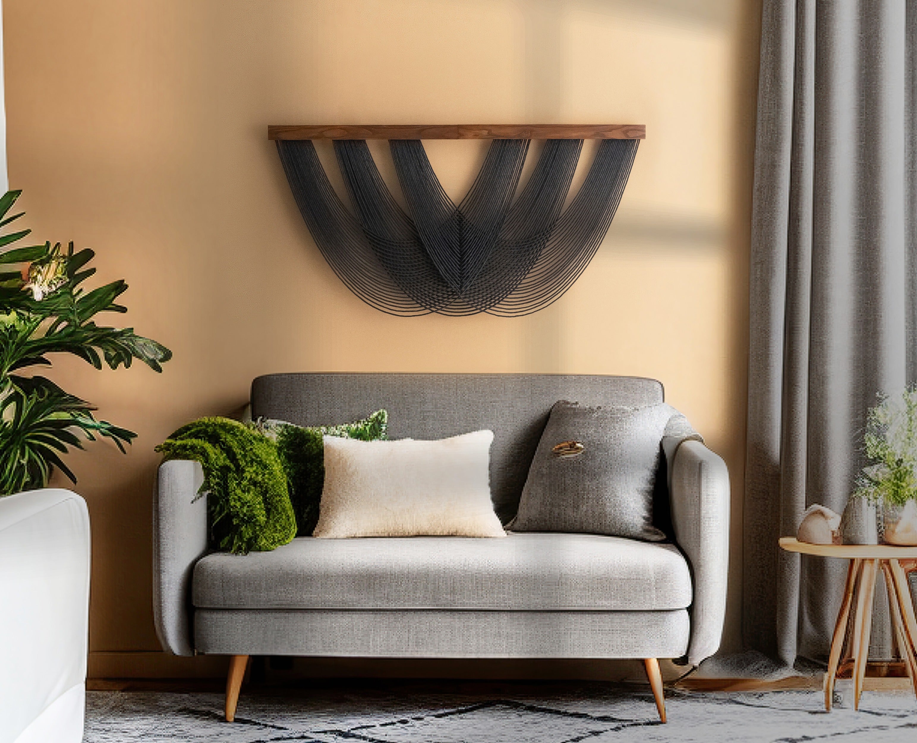 Soft Tangle - Layered Black Yarn Wall Hanging for Modern Decor V28