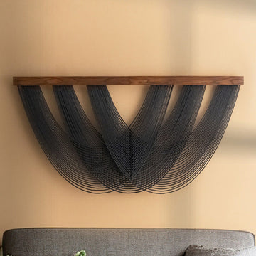 Soft Tangle - Layered Black Yarn Wall Hanging for Modern Decor V28