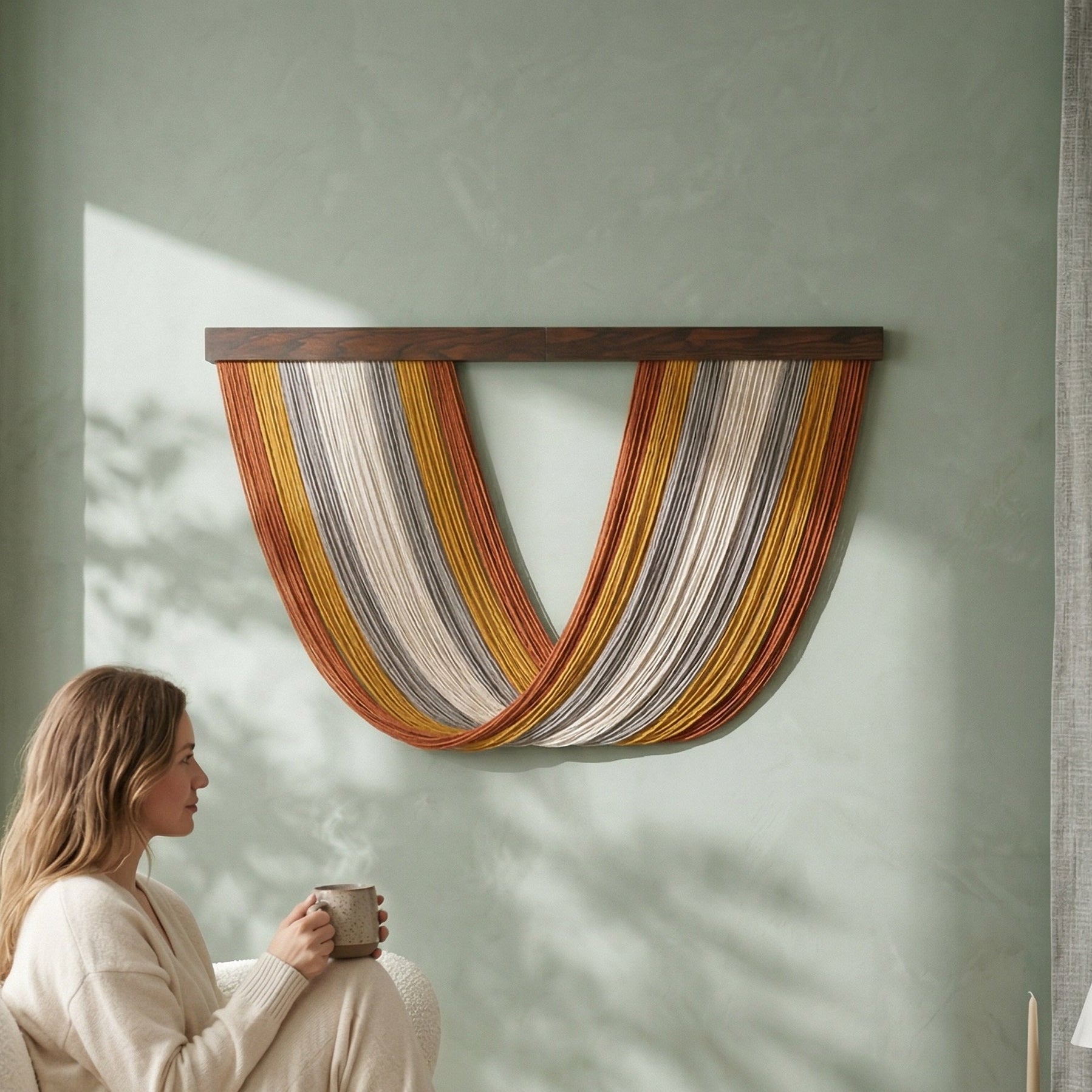 Zen Lines Macrame Wall Hanging Cotton for minimalist wall art V34