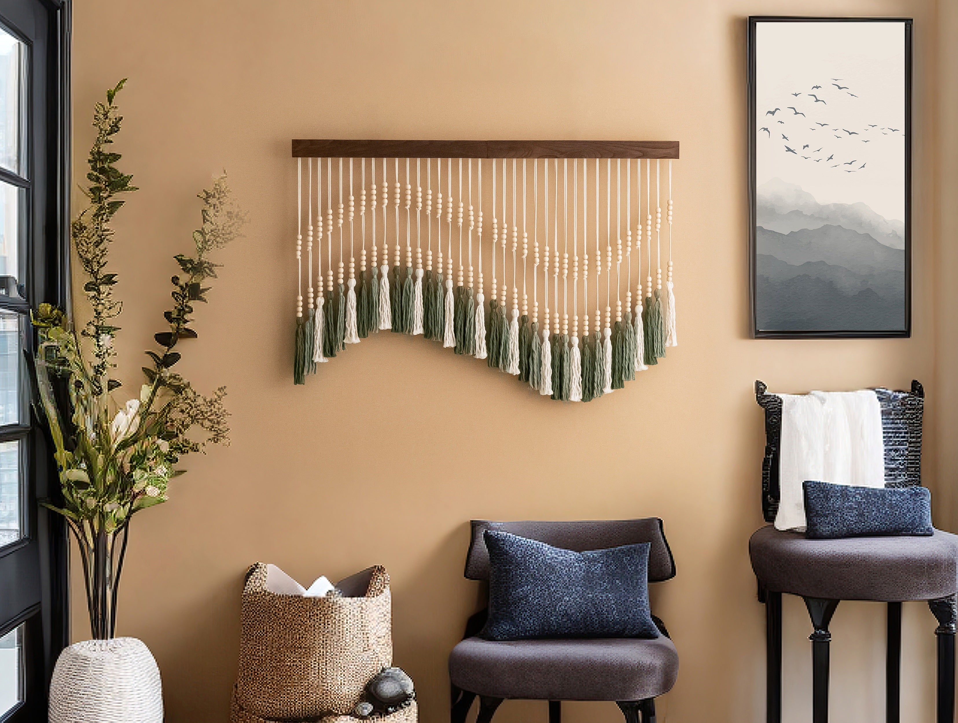 The Melody Macrame Tassel Fiber Wall Hanging for Modern and Farmhouse Style V55