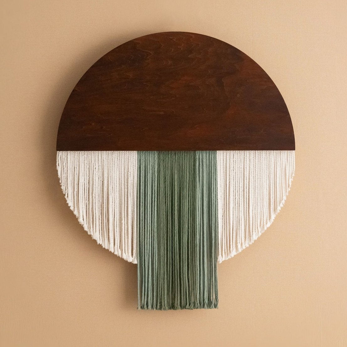 The Bloom - Semi Circle Macrame Wall Hanging in Green & Cream V60