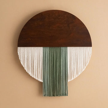 The Bloom - Semi Circle Macrame Wall Hanging in Green & Cream V60