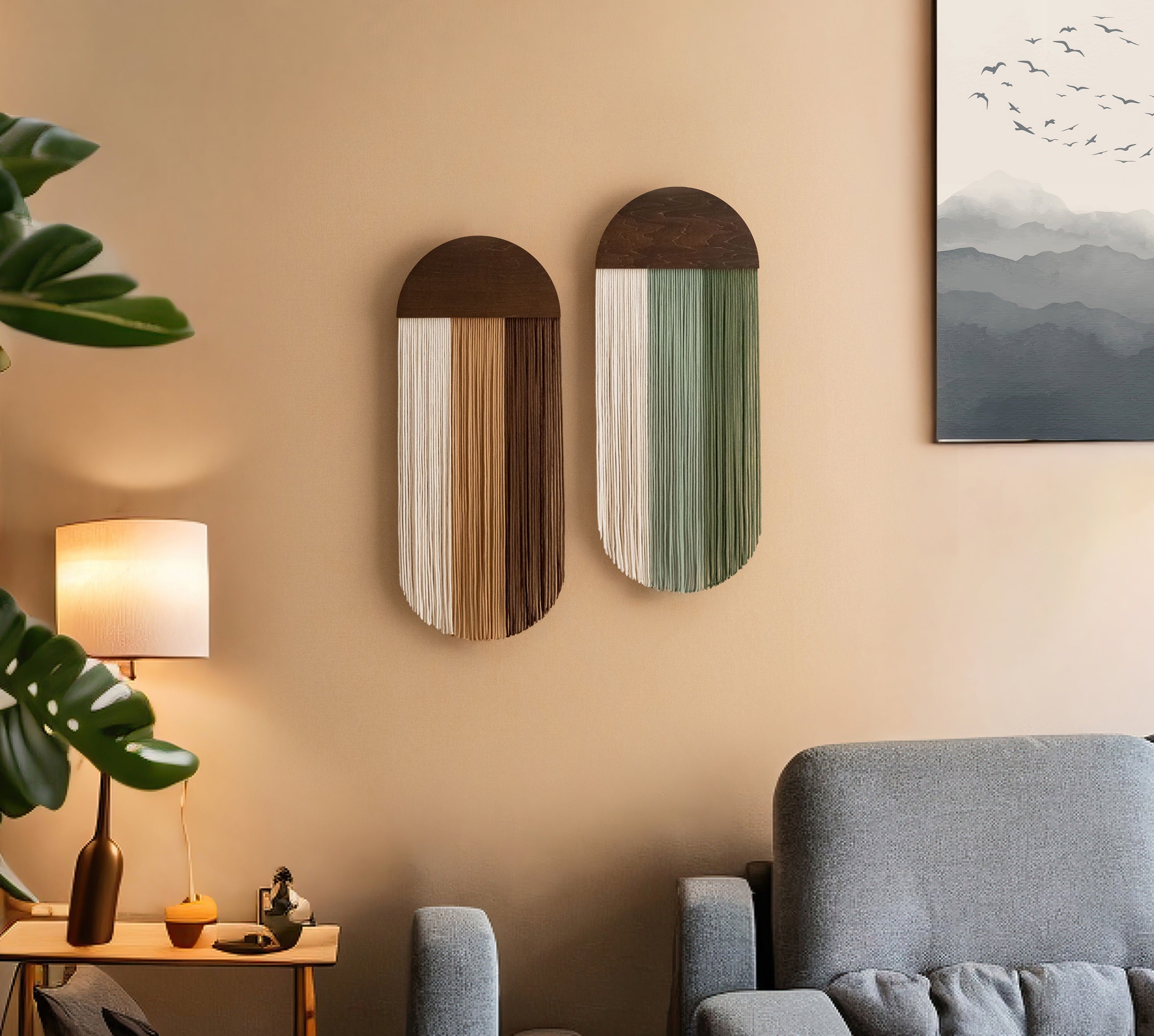 The Octopus - Macrame Yarn Wall Hanging with Wood Arch V61