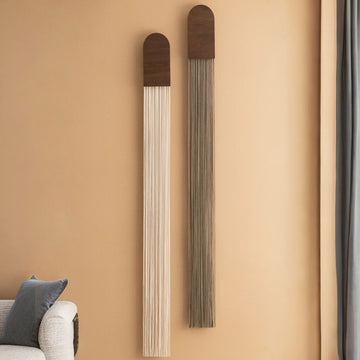 Stillness - Minimalist Tall Macrame Wall Hanging in Calm Neutrals V80