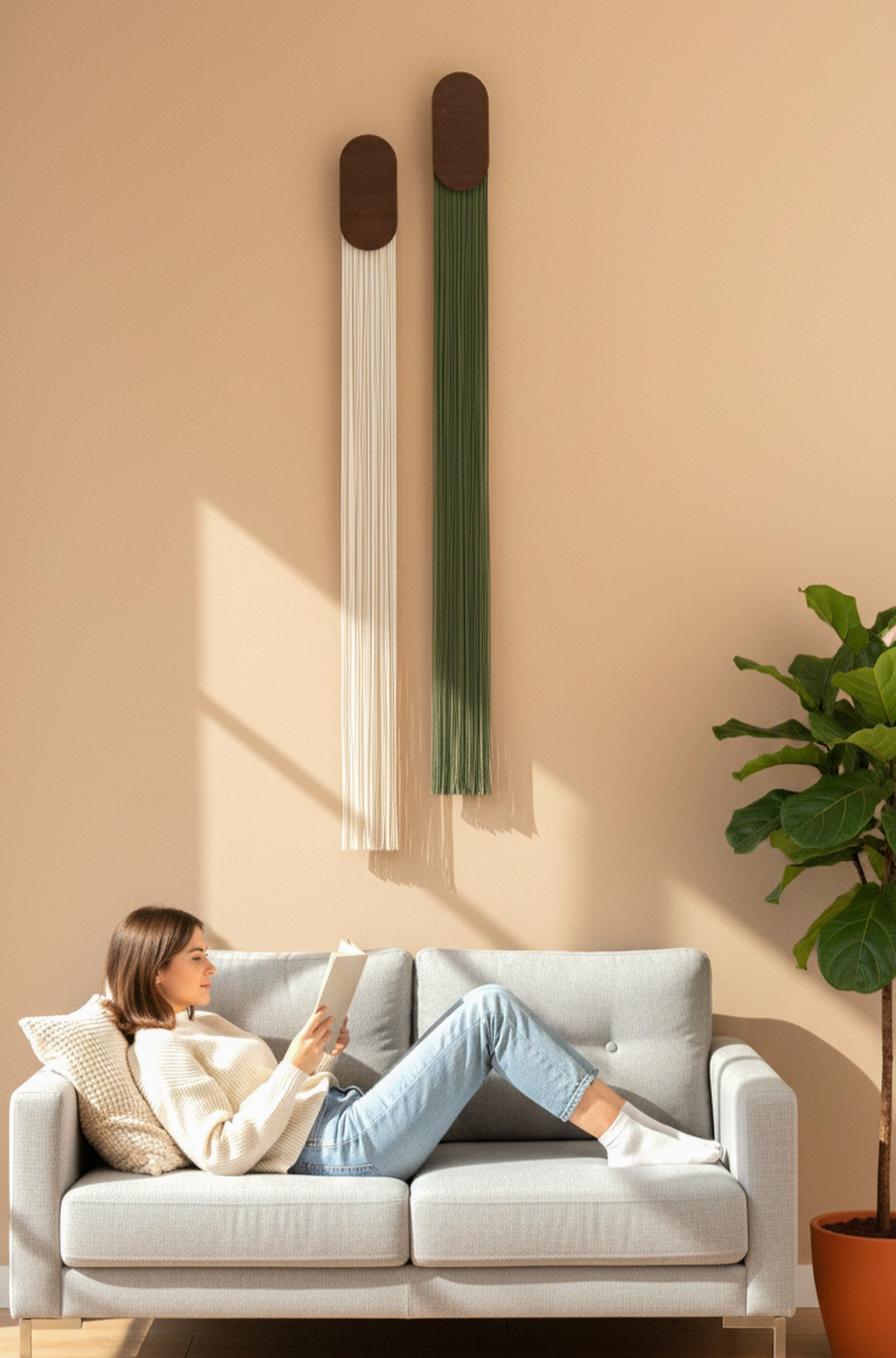 The Raindrop - Macrame Wall Hanging - Long Minimalist Decor V84