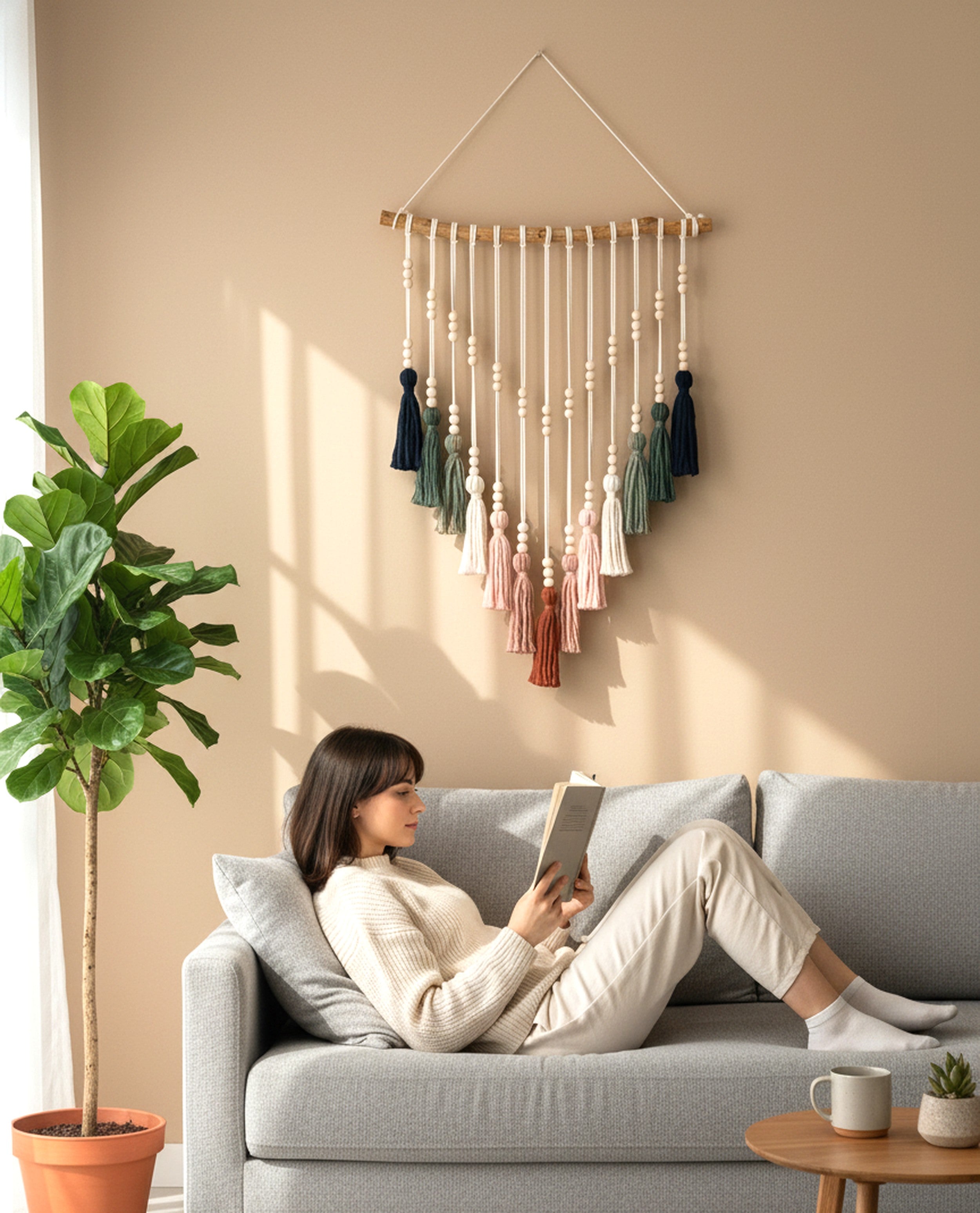 Macrame Tassel Fiber Wall Hanging - Boho Colorful Wall Art Decor V85