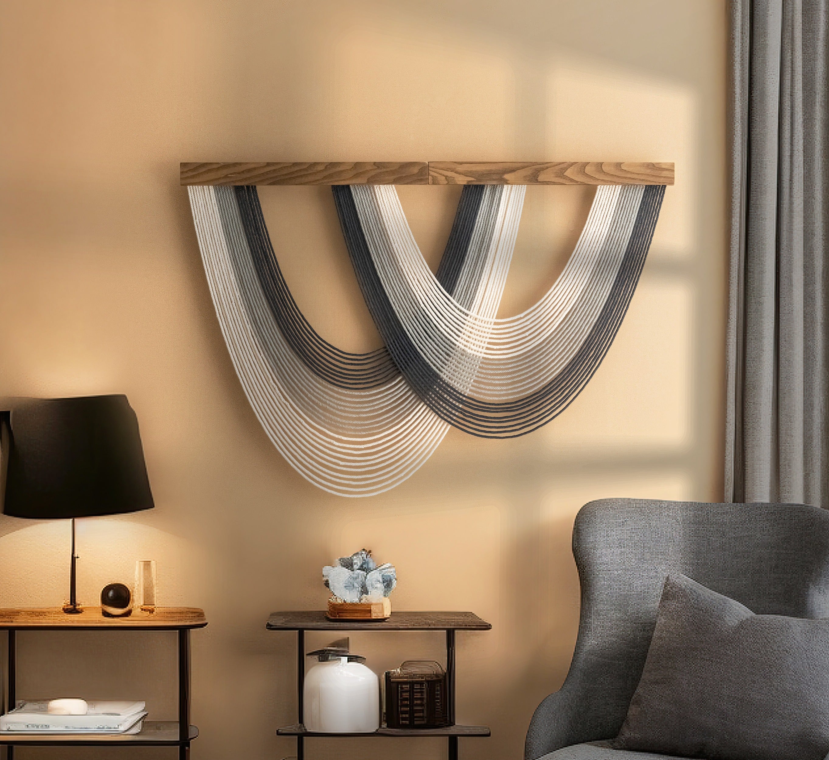 The Wave Wall Hanging - Green Boho Wall Art V89
