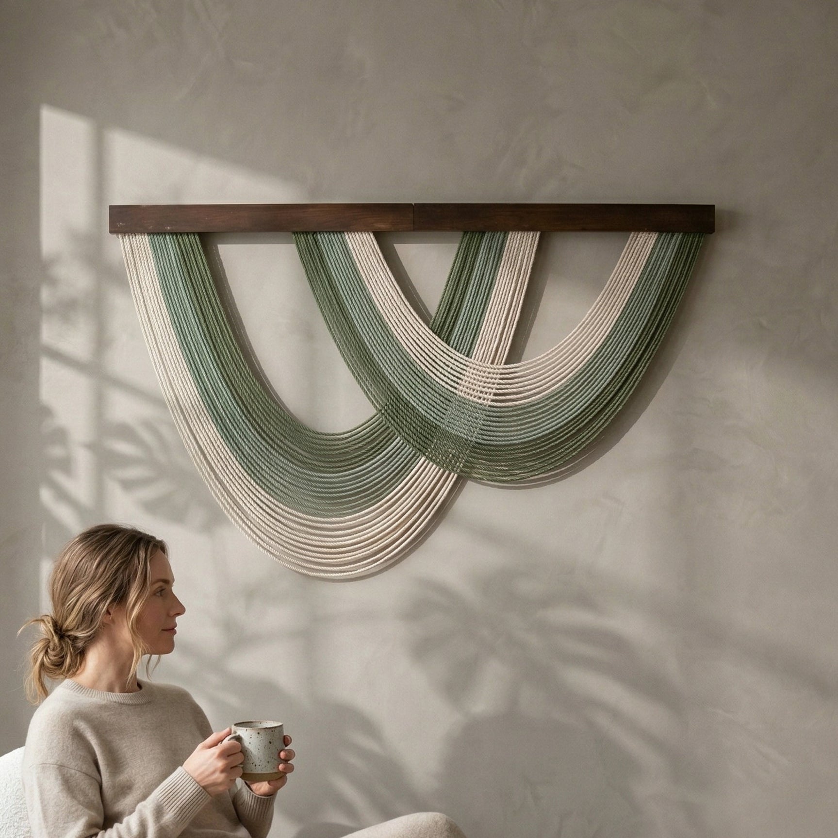 The Wave Wall Hanging - Green Boho Wall Art V89
