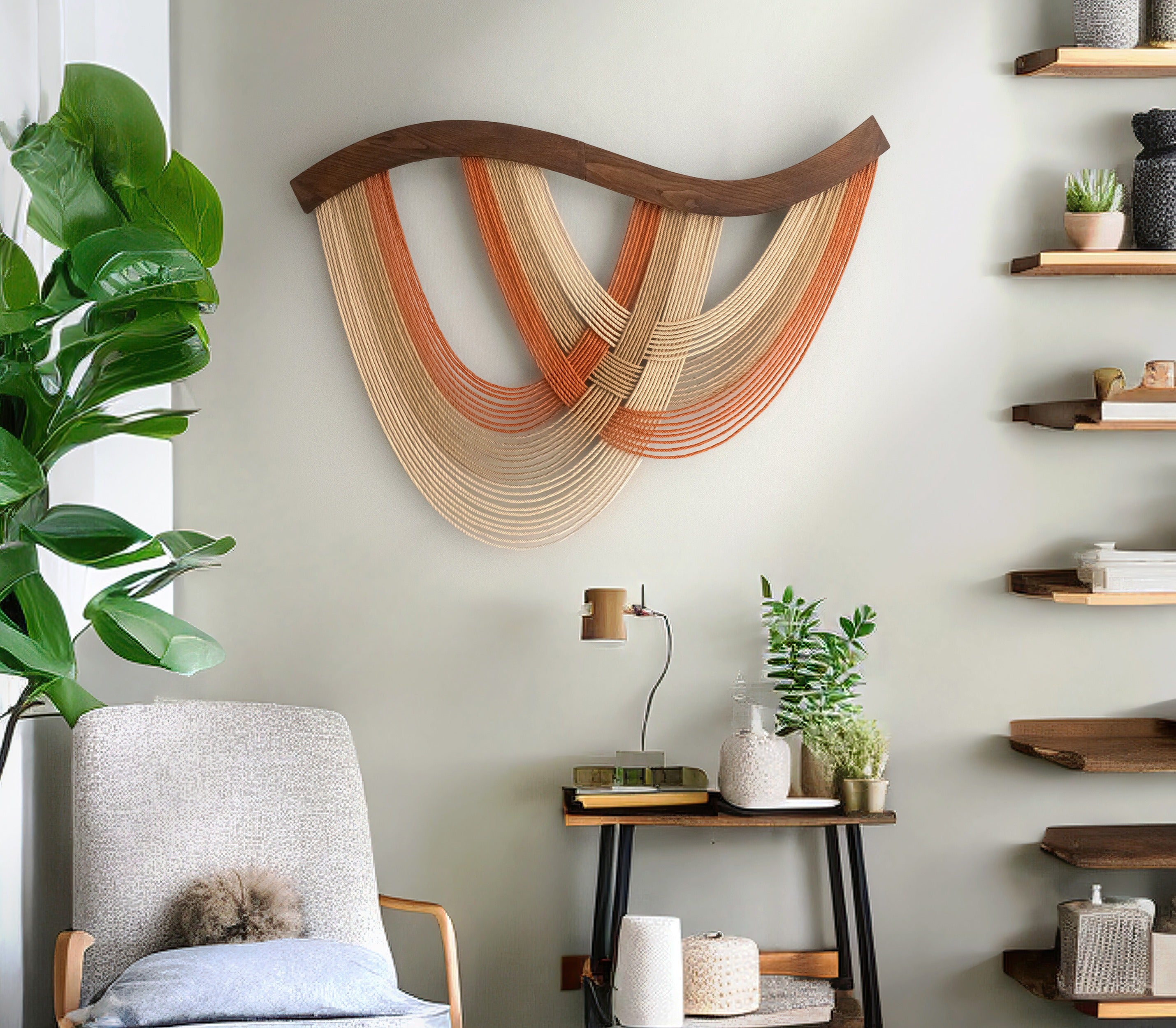Macrame Fiber Wall Hanging Natural Green Fiber Boho Wall Decor V93