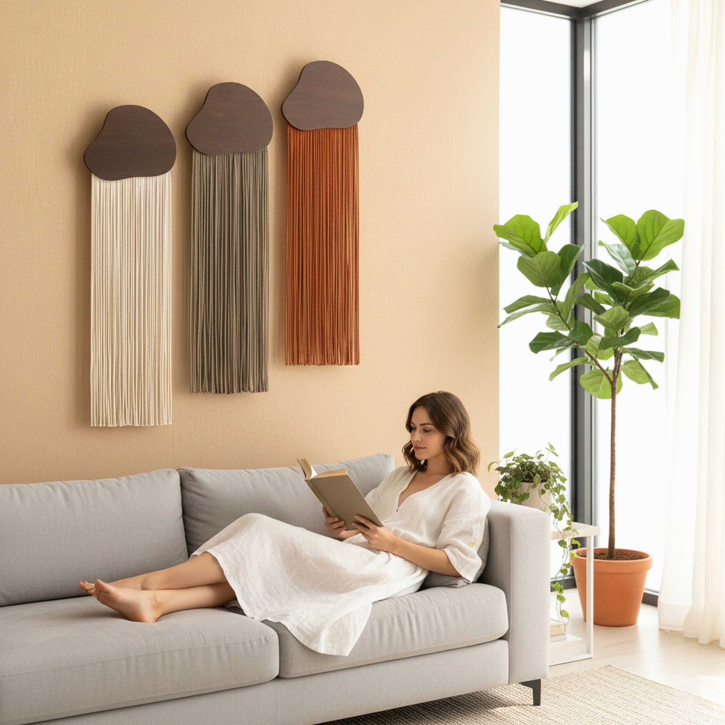 Cloudfall Wall Hanging – Cotton Macrame Fiber Art for Boho Decor V99