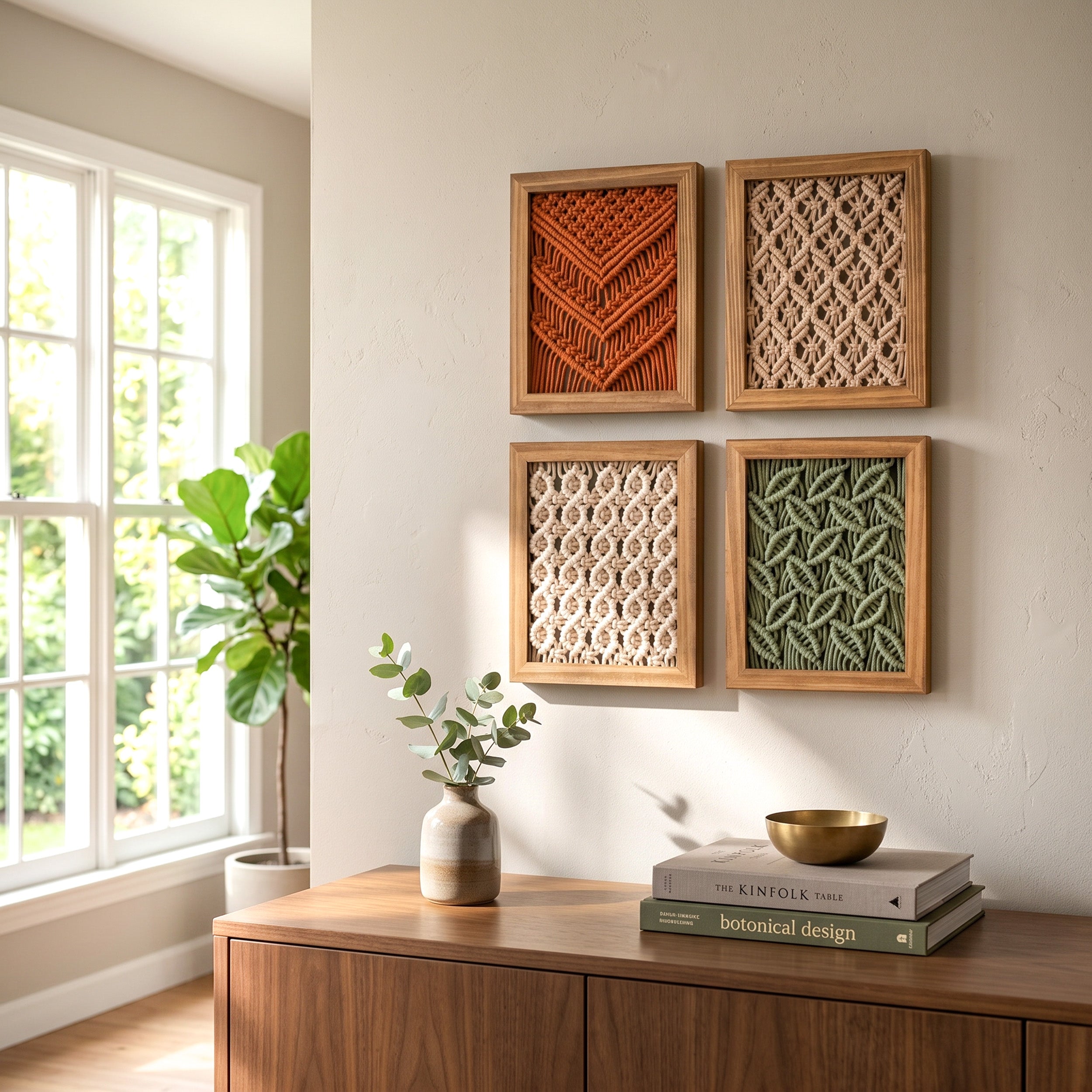 Framed Macrame Wall Hanging Decor Macrame Wooden Frame U09