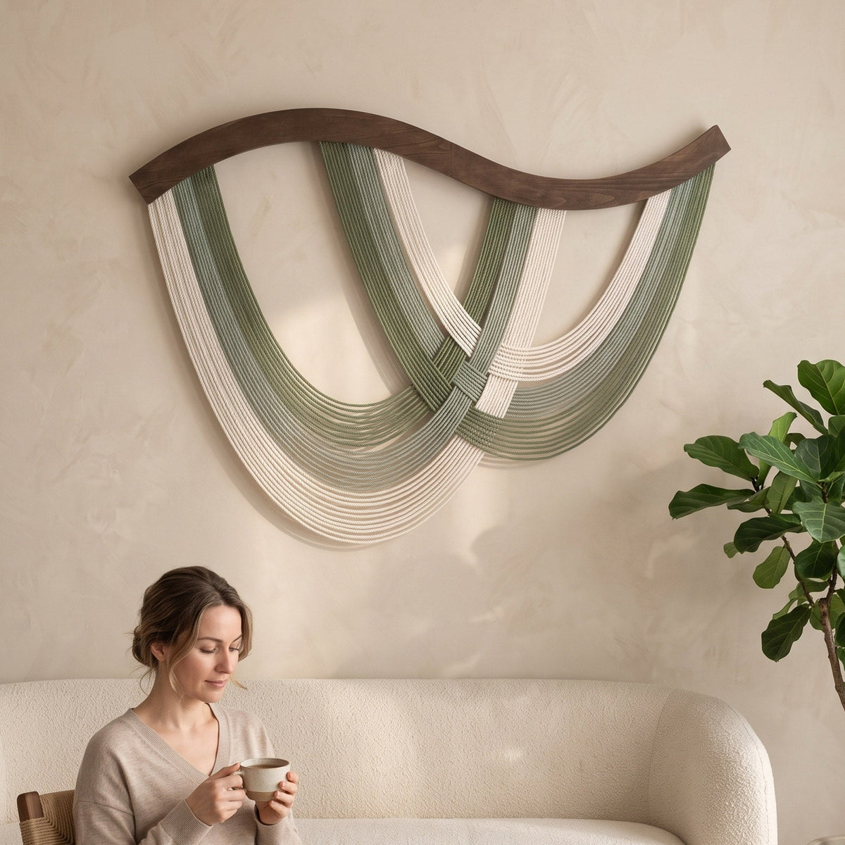 The Flow Wall Hanging – Cotton Macrame Wave Art for Boho Decor V93