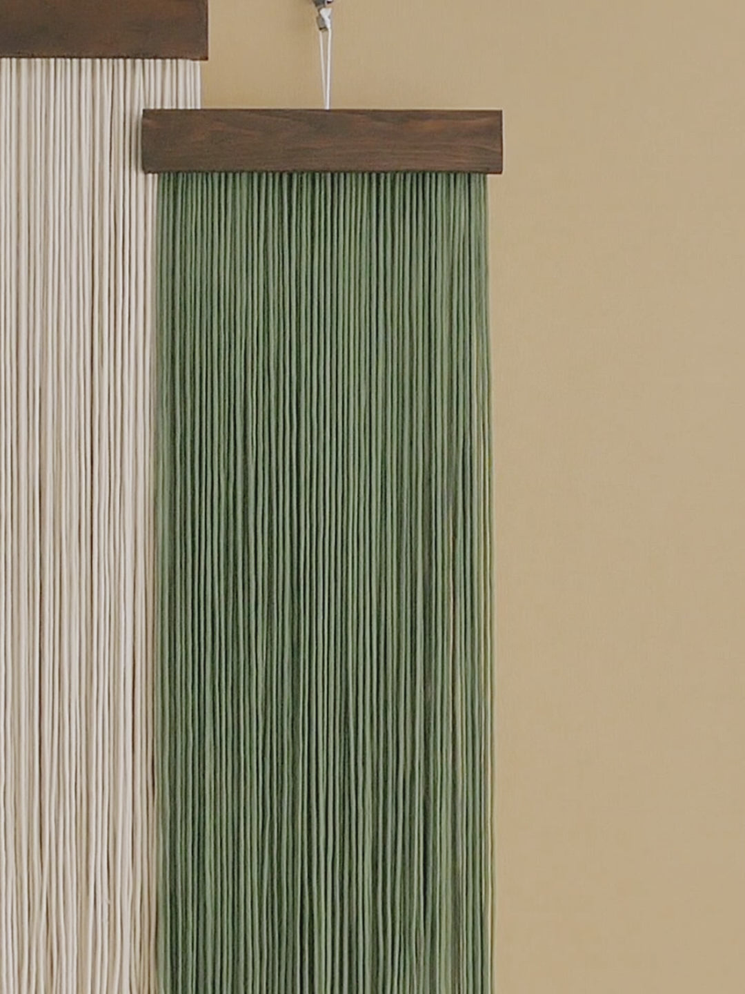 The Stillness - Set of Panel Macrame Wall Hanging in Green & Cream W18