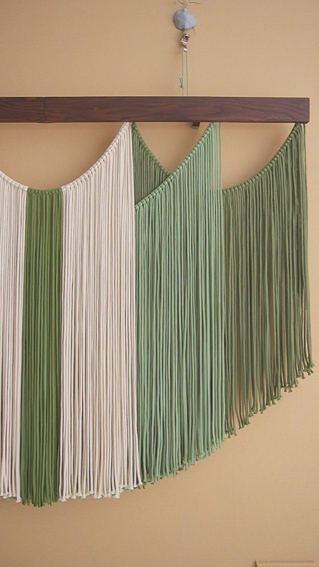 The Calm - Curved Macrame Wall Hanging in Sage Green & Cream V90