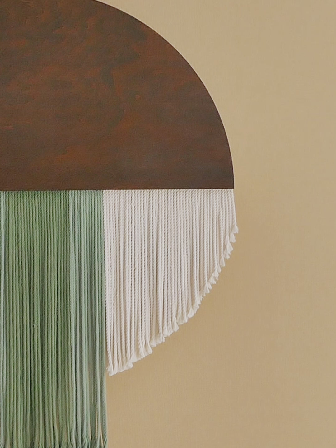 The Bloom - Semi Circle Macrame Wall Hanging in Green & Cream V60