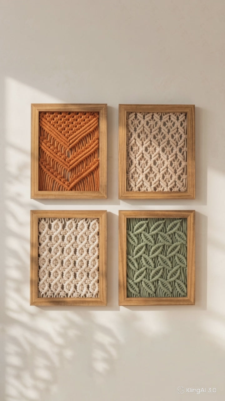 Framed Macrame Wall Hanging Decor Macrame Wooden Frame U09